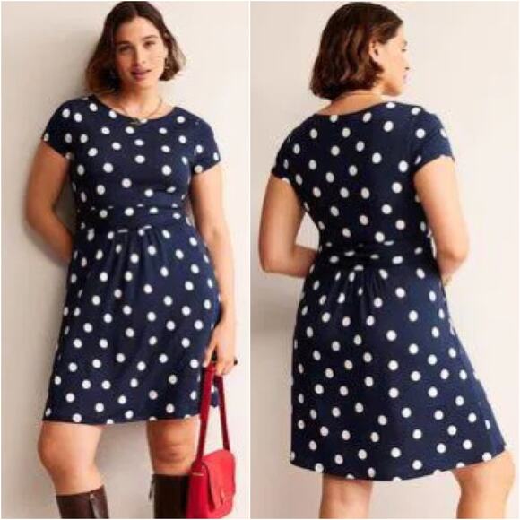 BODEN Amelie Soft Stretch Jersey Dress in Navy Blue & Pink Daisy Print Size 14 - Picture 2 of 8